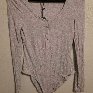 Brave Soul Light Gray Long Sleeve Bodysuit